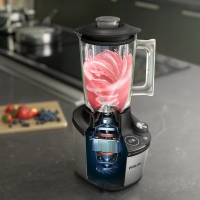 Блендер PHILIPS стационарный 1500Вт, чаша-2000мл, стекло, черный (HR3760/00)
