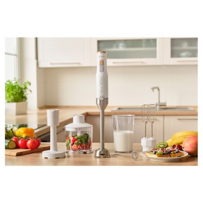 Блендер Sencor погружной 1200Вт, 6в1, чаша-800мл, вспениватель молока, белый (SHB6441WH)