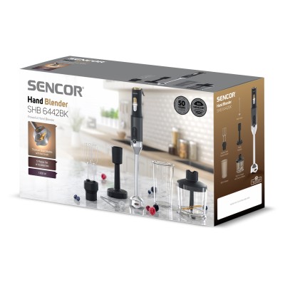 Блендер Sencor погружной 1200Вт, 6в1, чаша-800мл, вспениватель молока, черный (SHB6442BK)
