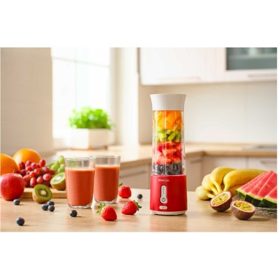 Блендер Sencor портативный для смузи 150Вт, чаша-500мл, USB-C, бело-красный (SBL134RD)