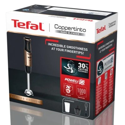 Блендер Tefal погружной Quickchef 1000Вт, 3в1, чаша-800мл, чопер-500мл, турборежим, бронзово-черный (HB656G10)