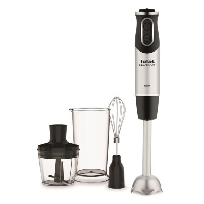 Блендер Tefal погружной Quickchef 1000Вт, 3в1, чаша-800мл, чопер-500мл, турборежим, серебристо-черный (HB656838)