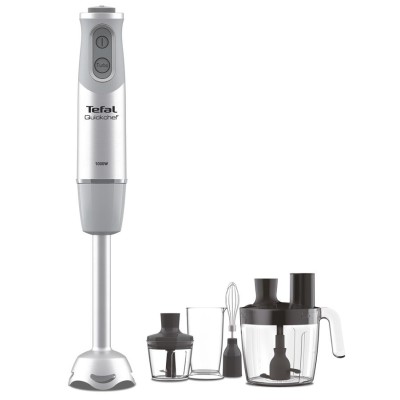 Блендер Tefal погружной Quickchef Quartzite, 1000Вт, 8в1, чаша-800мл, чопер-500мл, спиралайзер, турборежим, серо-черный (HB65LD38)