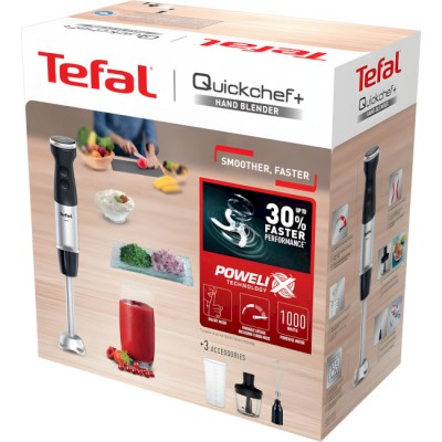 Блендер Tefal погружной Quickchef+ 1000Вт, 3в1, чаша-800мл, чопер-500мл, турборежим, серебристо-черный (HB673830)