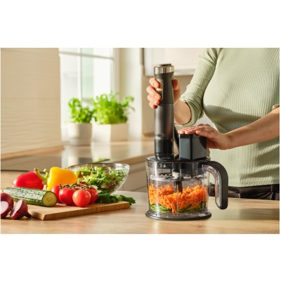 Блендер погружной Sencor 1500Вт, 10в1, чаша-800мл, мельница для специй, вспениватель молока, черный (SHB6552BK)