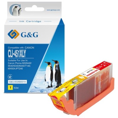 Картридж G&G для Canon CLI-451Y PIXMA MG5440/MG6340 Yellow Big volume (660стр) (G&G-6526B001H)