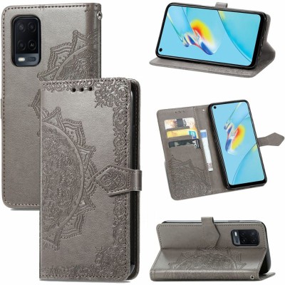 Кожаный чехол (книжка) Art Case с визитницей для Oppo A54 4G Серый