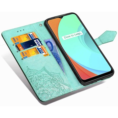 Кожаный чехол (книжка) Art Case с визитницей для Realme C11 Бирюзовый