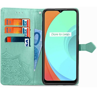 Кожаный чехол (книжка) Art Case с визитницей для Realme C11 Бирюзовый