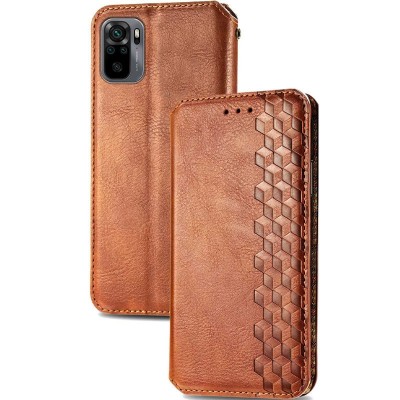 Кожаный чехол книжка GETMAN Cubic (PU) для Xiaomi Redmi Note 10 / Note 10s Коричневый