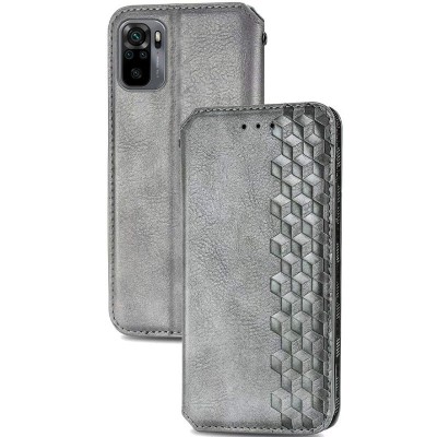 Кожаный чехол книжка GETMAN Cubic (PU) для Xiaomi Redmi Note 10 / Note 10s Серый