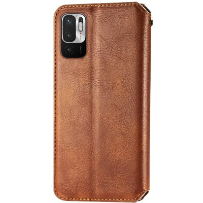 Кожаный чехол книжка GETMAN Cubic (PU) для Xiaomi Redmi Note 10 5G / Poco M3 Pro Коричневый