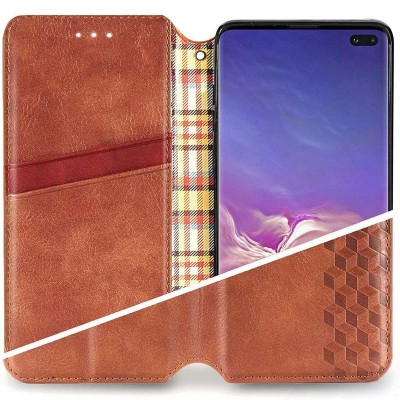 Кожаный чехол книжка GETMAN Cubic (PU) для Xiaomi Redmi Note 9s / Note 9 Pro / Note 9 Pro Max Коричневый