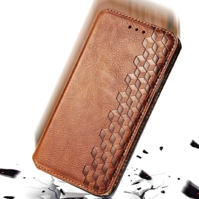 Кожаный чехол книжка GETMAN Cubic (PU) для Xiaomi Redmi Note 9s / Note 9 Pro / Note 9 Pro Max Коричневый