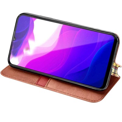 Кожаный чехол книжка GETMAN Cubic (PU) для Xiaomi Redmi Note 9s / Note 9 Pro / Note 9 Pro Max Коричневый