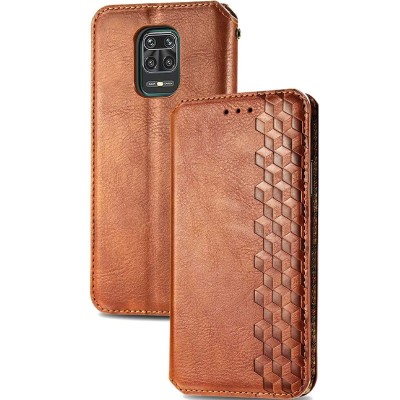 Кожаный чехол книжка GETMAN Cubic (PU) для Xiaomi Redmi Note 9s / Note 9 Pro / Note 9 Pro Max Коричневый