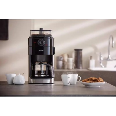 Кофеварка Philips капельная Grind & Brew, 1.2л, молотый+зерна, черно-металл (HD7767/00)