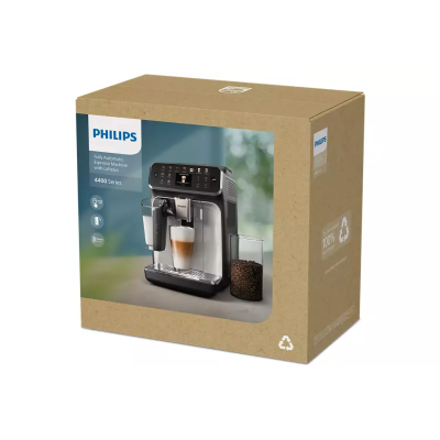 Купити Кофемашина Philips Series 4400 LatteGo, 1.8л, зерно+мол., автомат.капуч, дисплей, авторецептов -12, бело-серебристый (EP4