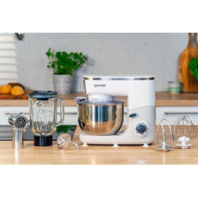 Кухонная машина Gorenje 1000Вт, чаша-металл, корпус-металл/пластик, насадок-6, белый (MMC1005W)