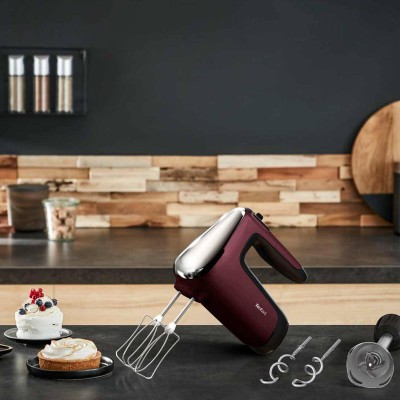 Миксер Tefal ручной Powermix Silence 600Вт, насадки-4, турбо, бордовый (HT652538)