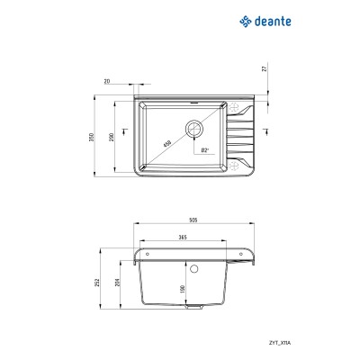 Мойка кухонная Deante Garden, полистирол, прямоуг., без крыла, 505х350х252мм, чаша - 1, к стене, серый (ZYT_311A)