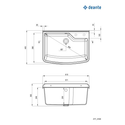 Мойка кухонная Deante Garden, полистирол, прямоуг., без крыла, 610х445х302мм, чаша - 1, к стене, серый (ZYT_310B)