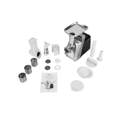 Мясорубка Ardesto, 2100Вт, 2кг/мин, 3 решетки, насадка для колбас, кеббе, томатов, 3 терки, бургер-пресс, пластик, черно-серебри