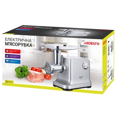 Мясорубка Ardesto, 2200Вт, призв. -2кг/мин, 2 решетки + для колбас., кеббе, 3 терки, металл, серебристый (MGL-3580D)