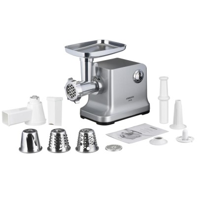 Мясорубка Ardesto, 2200Вт, призв. -2кг/мин, 2 решетки + для колбас., кеббе, 3 терки, металл, серебристый (MGL-3580D)