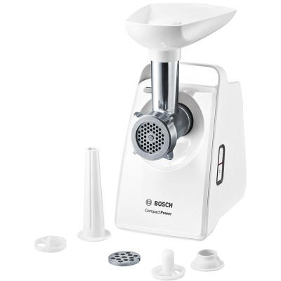 Мясорубка Bosch, 1500Вт, 1.8кг/мин, 2 решетки, насадка для колбас, кеббе, пластик, белый (MFW3520W)