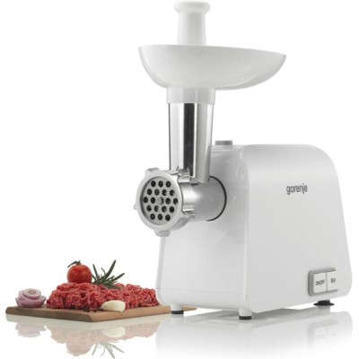 Мясорубка Gorenje, 1600Вт, 1.9кг/мин, 2 решетки, насадка для колбас, кеббе, пластик, белый (MG1602W)