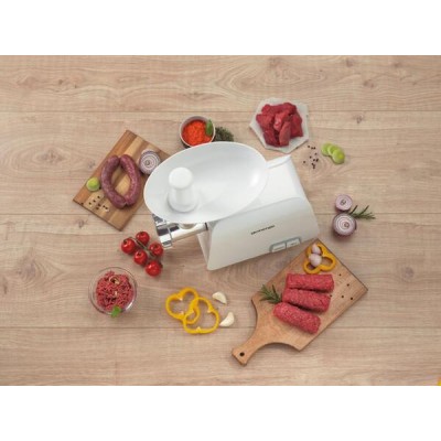 Мясорубка Gorenje, 1600Вт, 1.9кг/мин, 2 решетки, насадка для колбас, кеббе, пластик, белый (MG1602W)