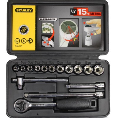 Купити Набор головок торцевых Stanley, 1/4", трещотка, удлинители, Т-образный вороток, 15 ед. 