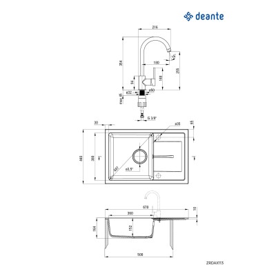 Набор для кухни Deante Leda, гранитная мойка ZRD_2113 + смес. 