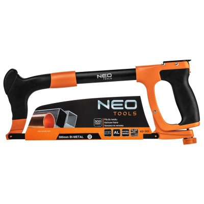 Ножовка по металлу NEO 300 мм, отсек для лезвий, алюминиевый каркас. 
