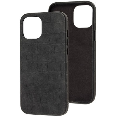 Кожаный чехол Croco Leather для Apple iPhone 13 Pro (6.1") Black - 0