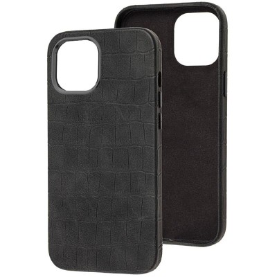 Кожаный чехол Croco Leather для Apple iPhone 14 Plus (6.7") Black - 0