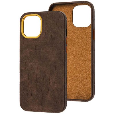 Кожаный чехол Croco Leather для Apple iPhone 14 Plus (6.7") Brown - 0