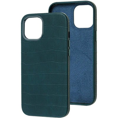 Кожаный чехол Croco Leather для Apple iPhone 14 Plus (6.7") Green - 0