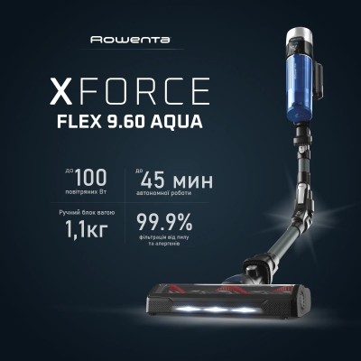 Пылесос Rowenta беспроводный X-Force 9.6 Aqua Alnimal, 250Вт, влажная уборка, конт пыль -0.4л, автон. раб. 