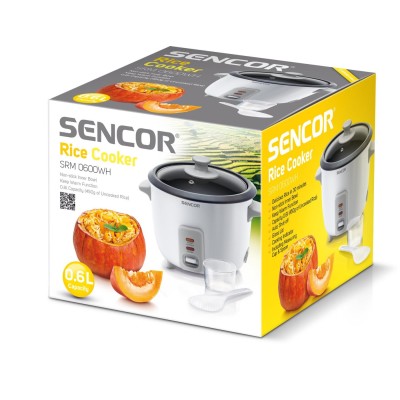 Рисоварка Sencor, 300Вт, чаша-0.6л, механическое управл., металл, белый (SRM0600WH)