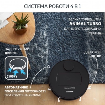 Робот-пылесос Rowenta X-plorer Serie 75 Animal, 2700ПАВт, h10см, влажная уборка, конт пыль -0.4л, вода -0.9л, автон. раб. 