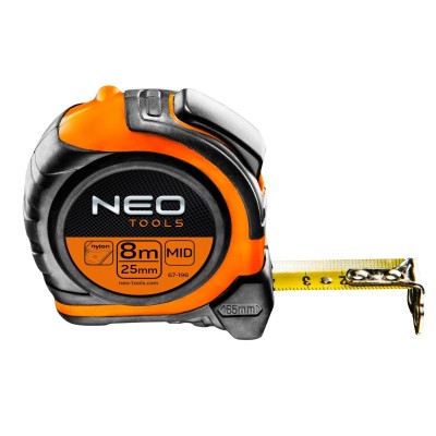 Рулетка NEO, стальная лента 8 м x 25 мм, магнит, двусторонняя печать (67-198)