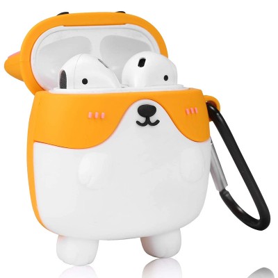 Силиконовый футляр Dogs для наушников AirPods 1/2 Корги / Рыжий