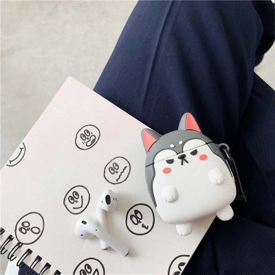 Силиконовый футляр Dogs для наушников AirPods 1/2 Хаски / Серый