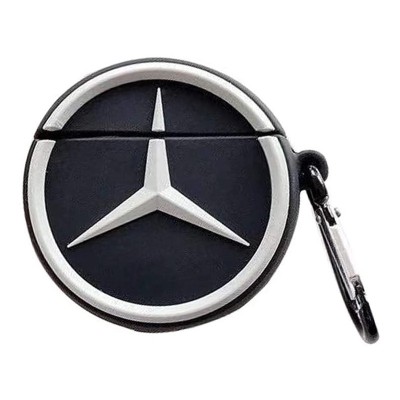 Силиконовый футляр Logo series для наушников AirPods 1/2 + карабин Mercedes / Черный
