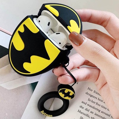 Силиконовый футляр Marvel & DC series для наушников AirPods 1/2 + кольцо Бетмен лого/Черно-желтый