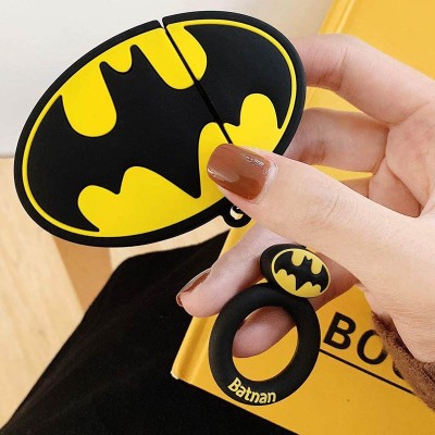 Силиконовый футляр Marvel & DC series для наушников AirPods 1/2 + кольцо Бетмен лого/Черно-желтый