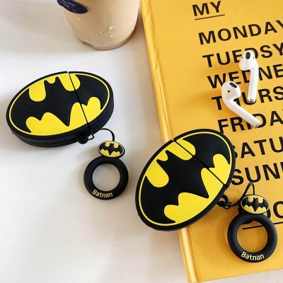 Силиконовый футляр Marvel & DC series для наушников AirPods 1/2 + кольцо Бетмен лого/Черно-желтый