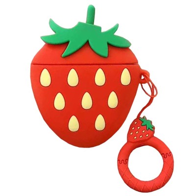 Силиконовый футляр Smile Fruits series для наушников AirPods 1/2 + кольцо strawberry